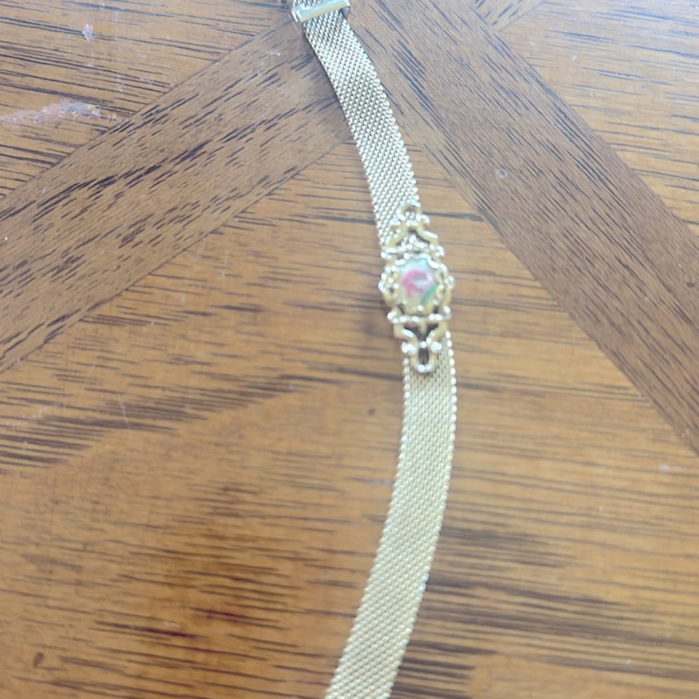 Victorian Revival Needlepoint Rose Gold Flat Mesh Buckle Slider Style Bracelet